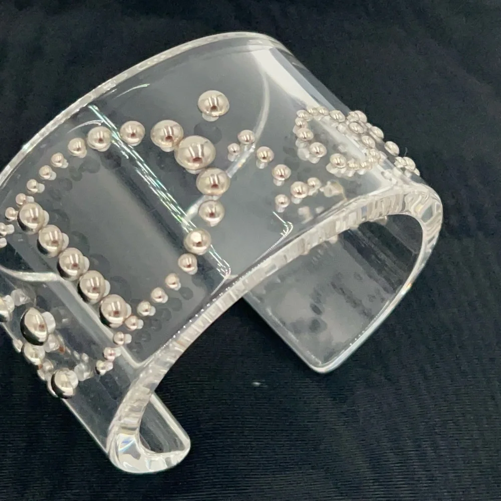Dior Silver Studded Clear Cuff Bracelet w/COA! Gorgeous! Excellent Condition! - Picture 2 of 16